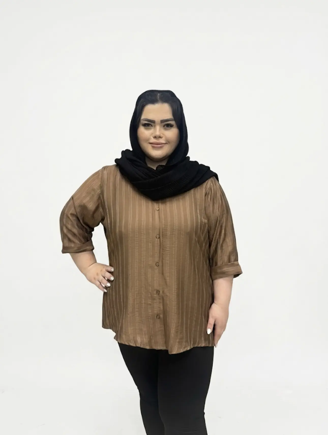 شومیز مانتویی لمه آستین پاکتی سایز بزرگ زنانه